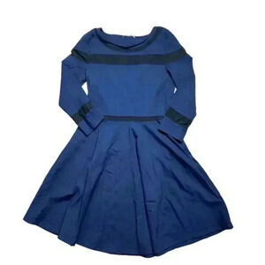 Gianni Bini Ellen Fit & Flare Dress Women's M Blue Stretch Long Sleeve Mesh1